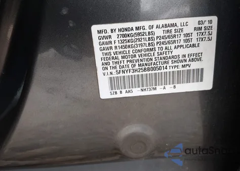 2011 Honda Pilot Lx from USA, damaged, VIN 5FNYF3H25BB005014